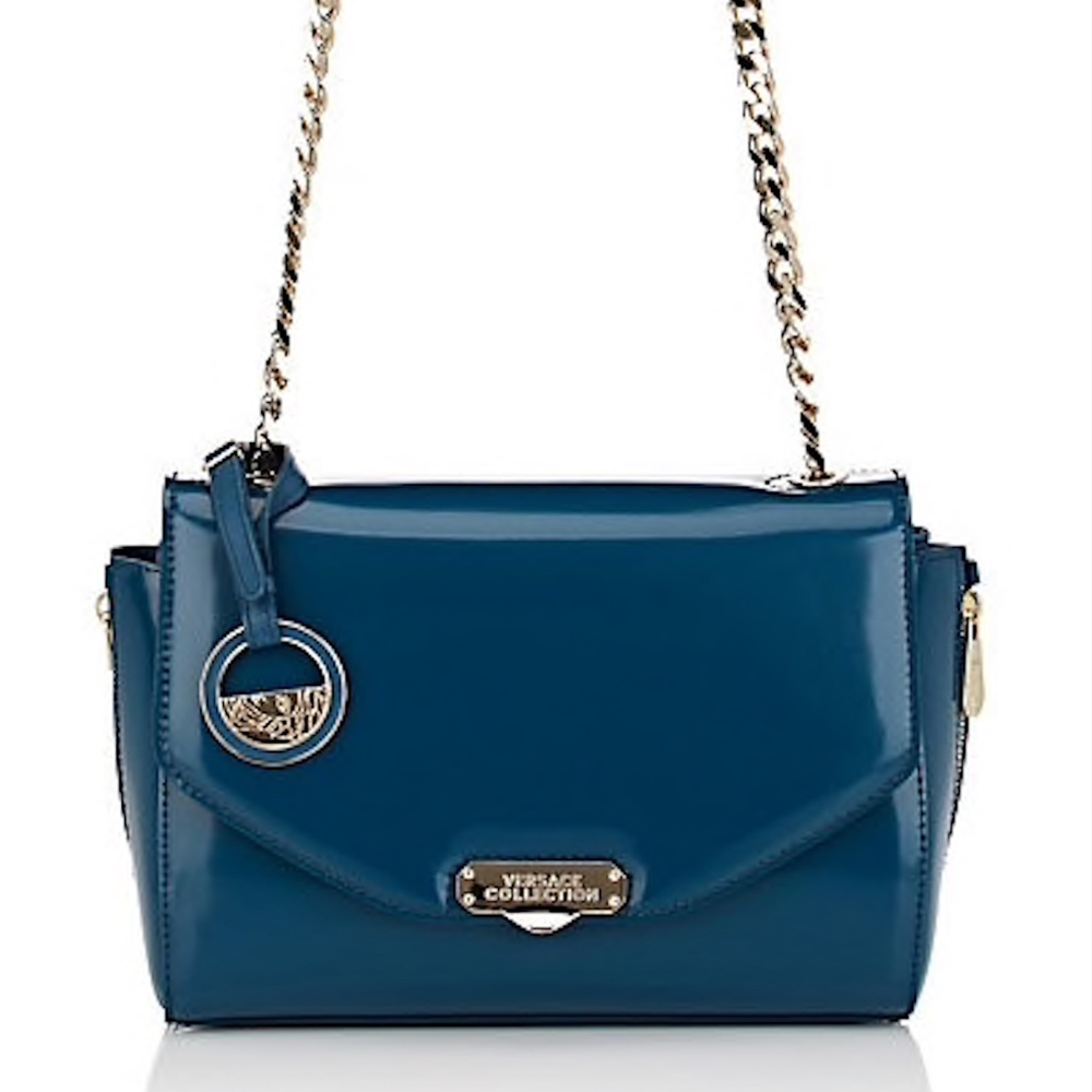 VERSACE Collection Leather Shoulder Bag NWT Aegean - Picture 1 of 8